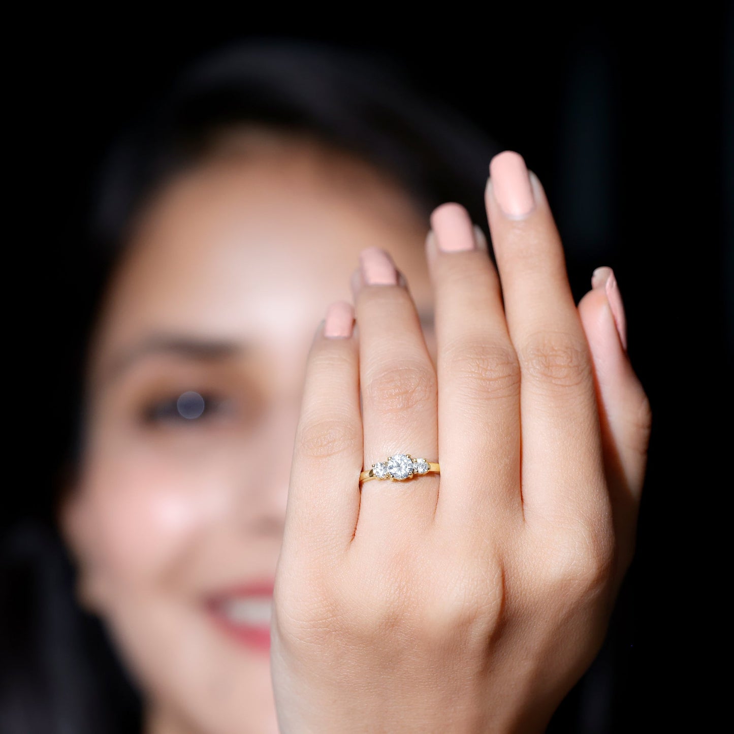 Certified Moissanite 3 Stone Engagement Ring