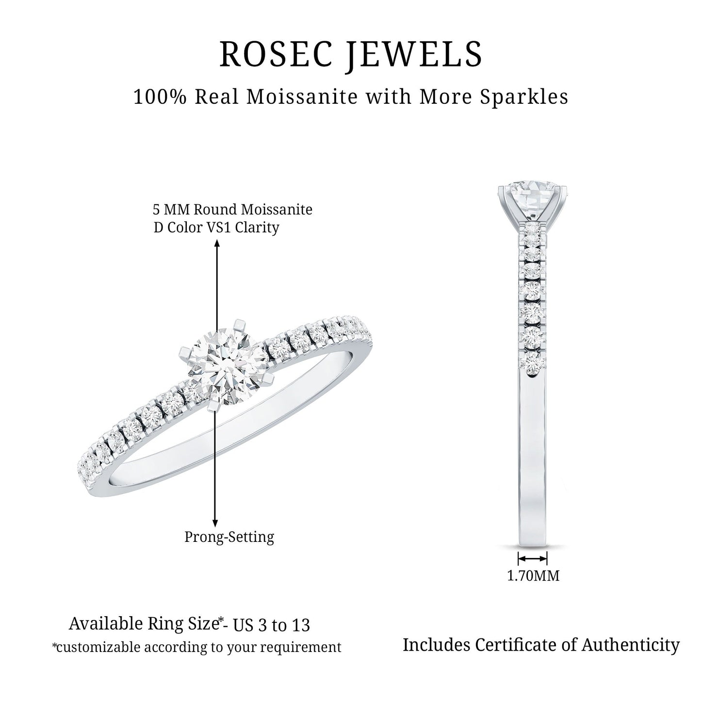 Moissanite Minimal Engagement Ring with Side Stone