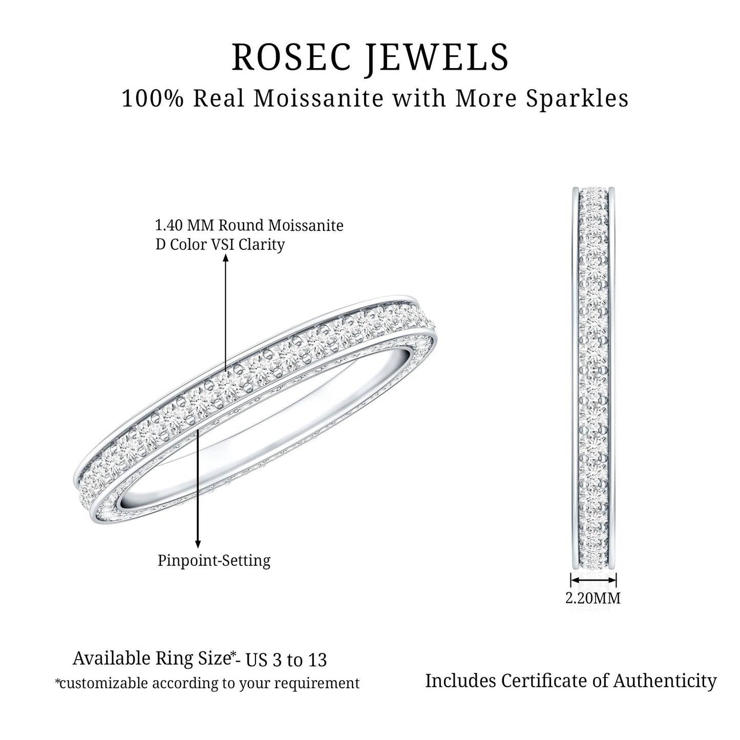 Round Cut Moissanite Full Eternity Wedding Band Ring