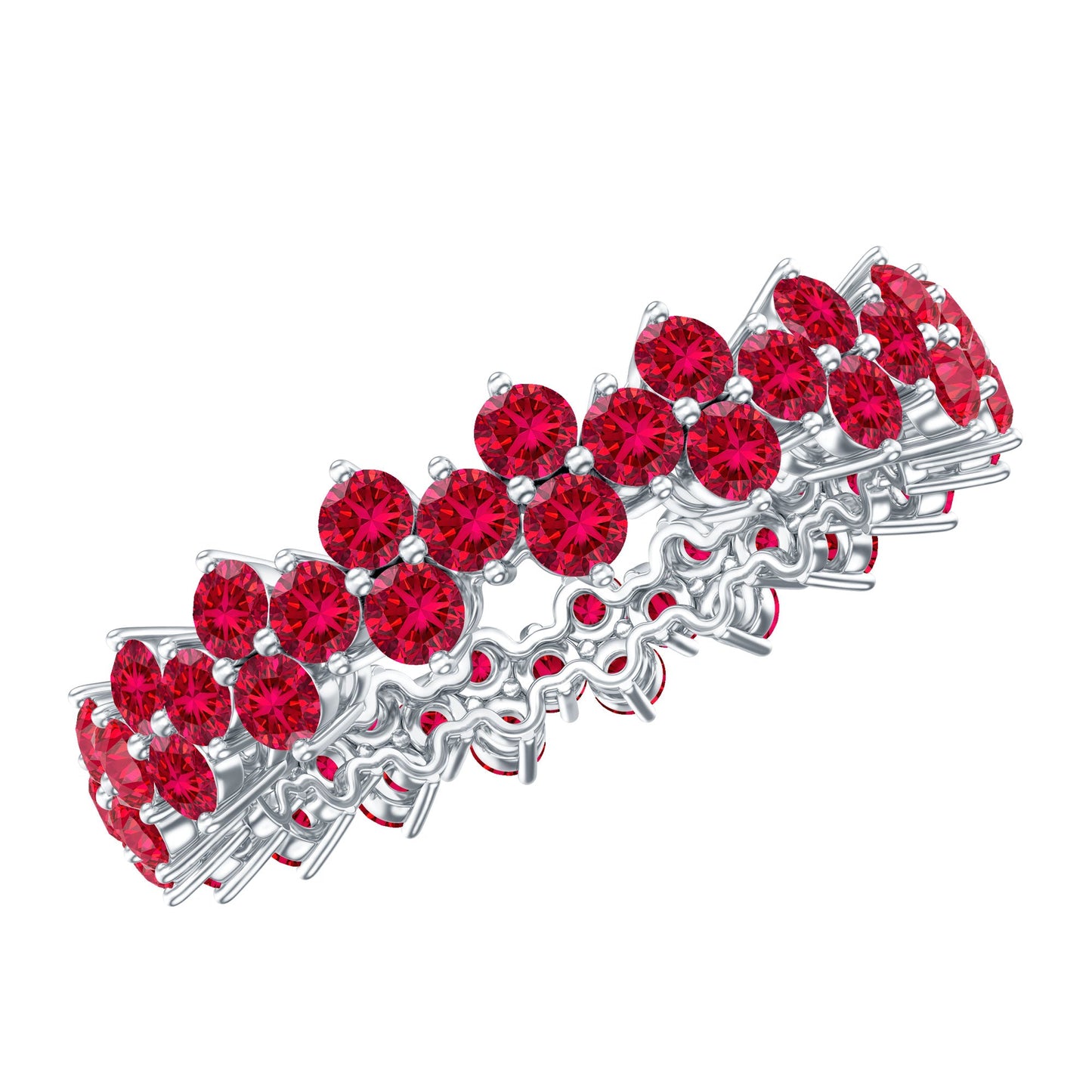 Round Lab Created Ruby Cluster Eternity Ring in Prong Setting