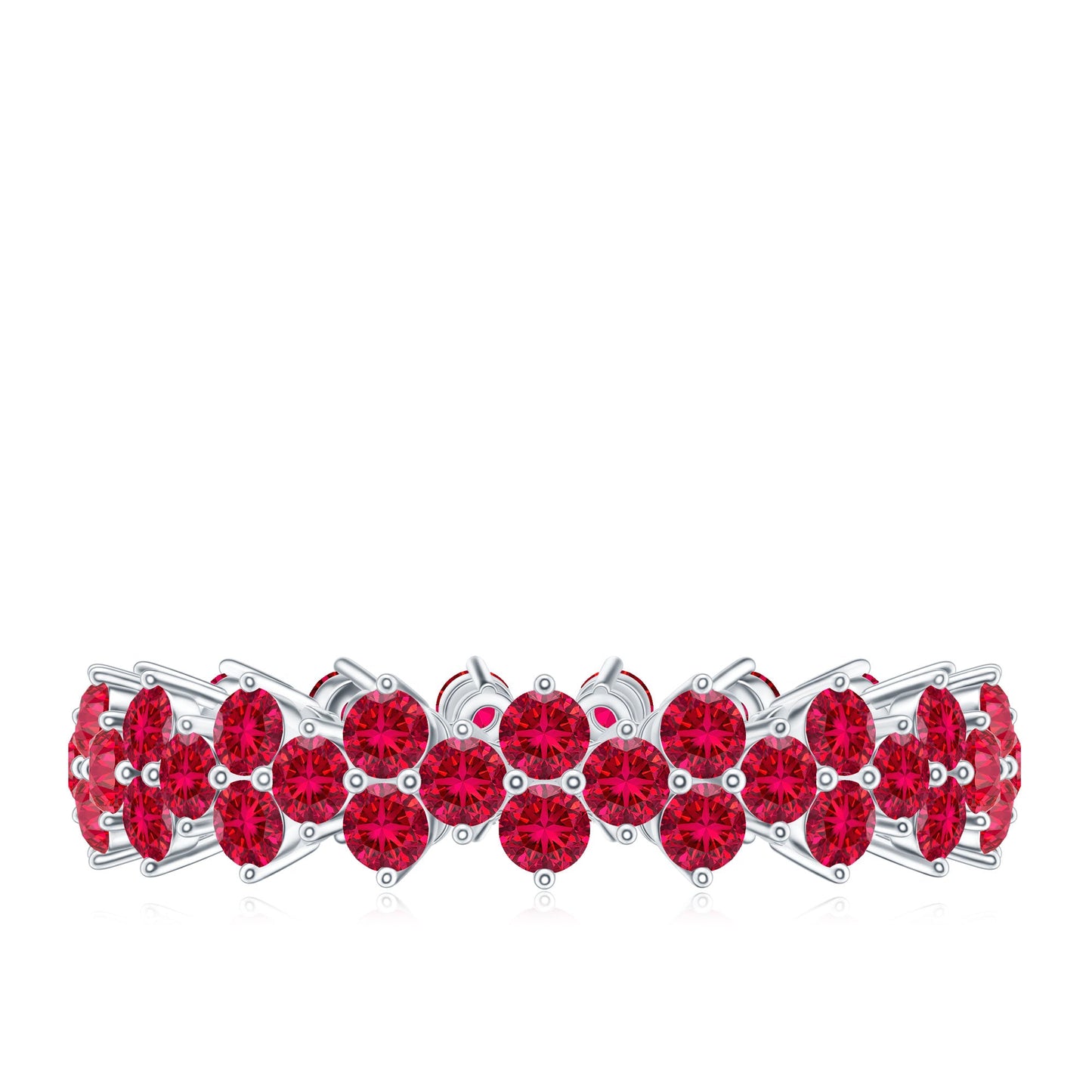 Round Lab Created Ruby Cluster Eternity Ring in Prong Setting