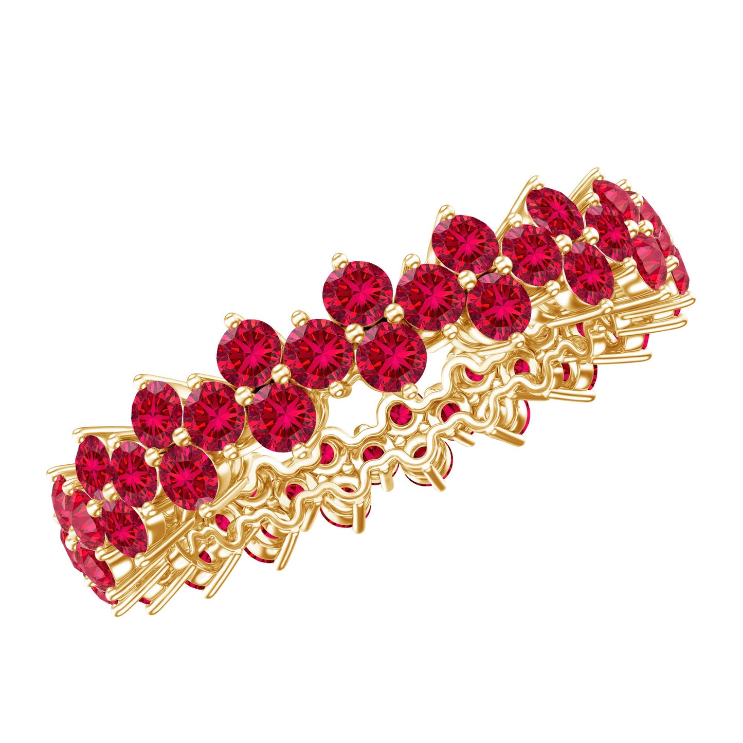 Round Lab Created Ruby Cluster Eternity Ring in Prong Setting