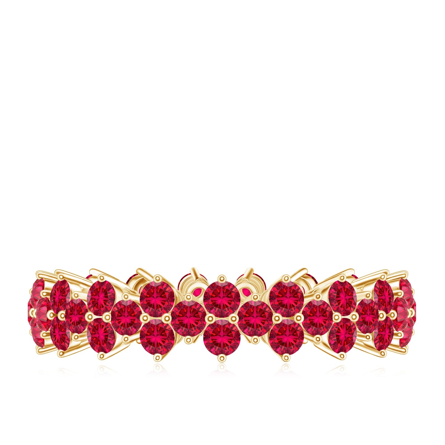 Round Lab Created Ruby Cluster Eternity Ring in Prong Setting