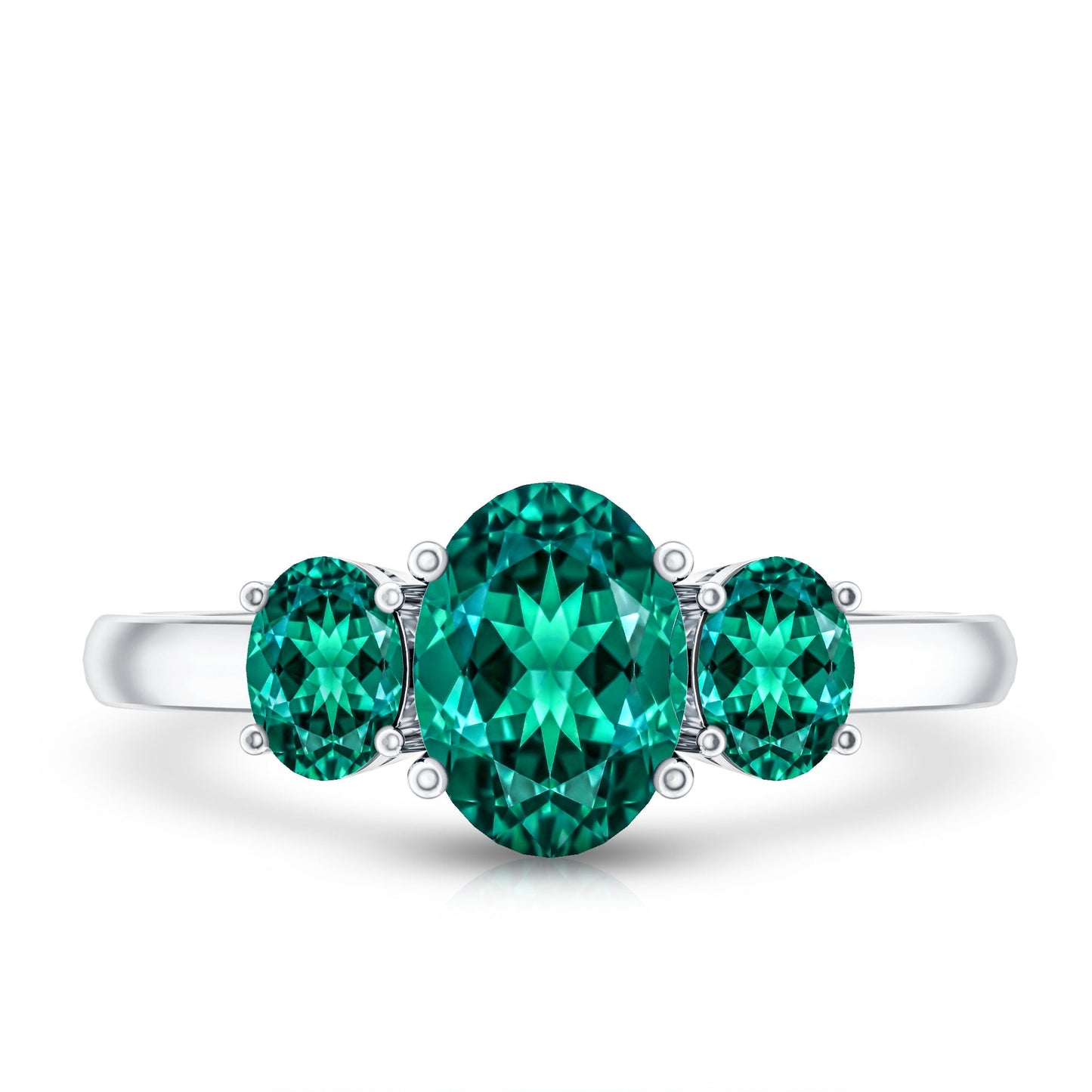 AAAA Quality Oval Cut Lab Created Emerald Three Stone Ring for Women