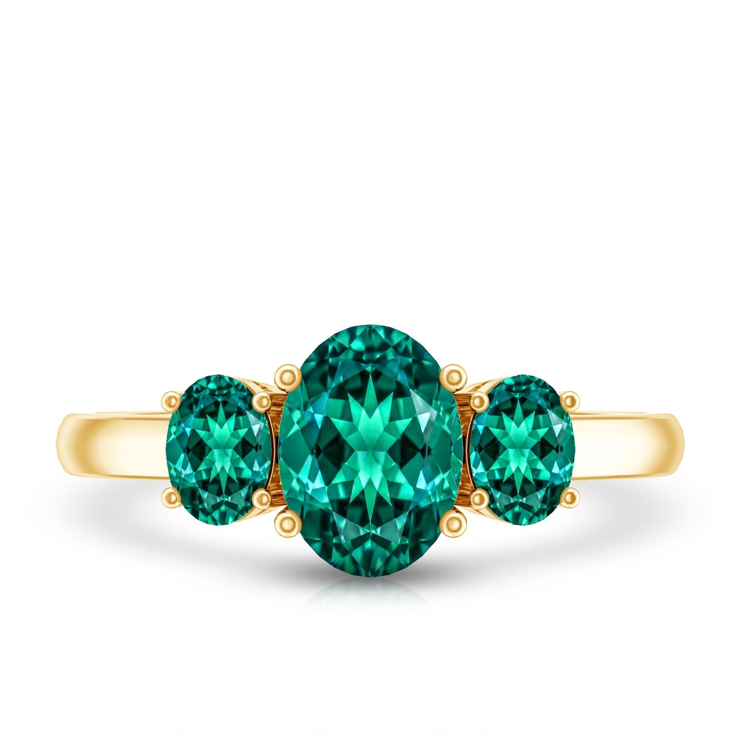 AAAA Quality Oval Cut Lab Created Emerald Three Stone Ring for Women