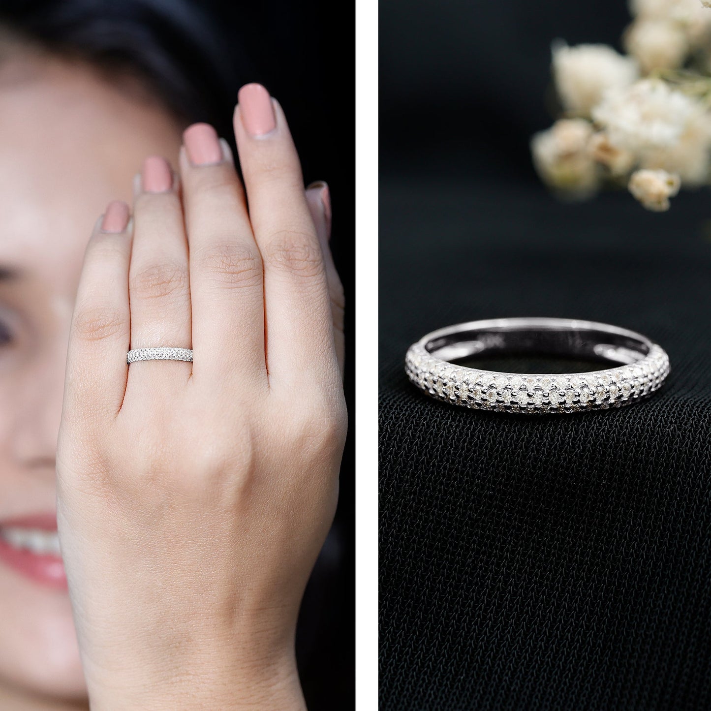 Brilliant Cut Round Moissanite Band Ring For Women