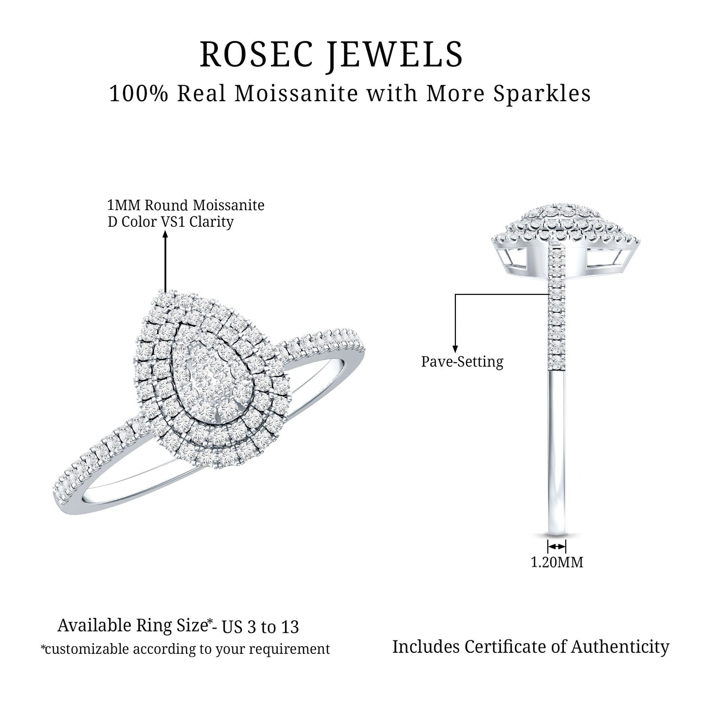 Double Halo Moissanite Teardrop Engagement Ring For Women