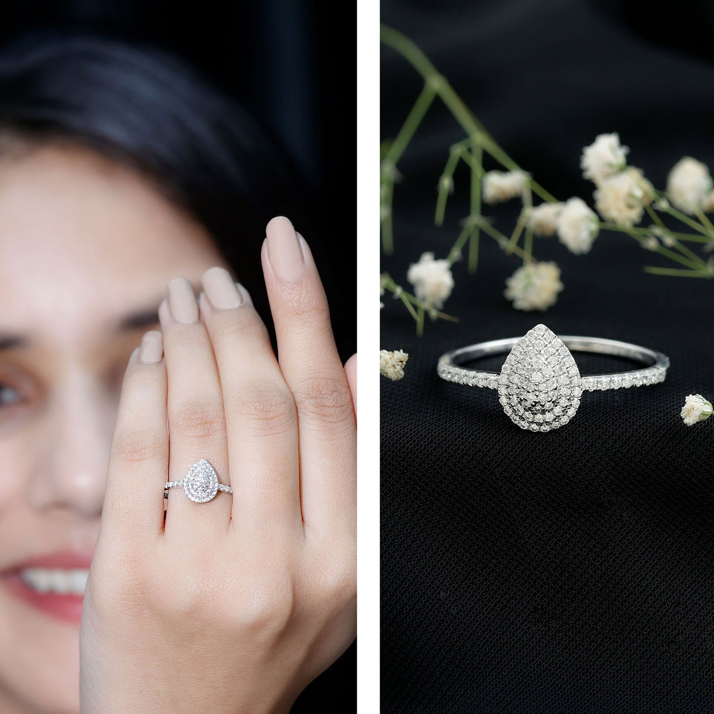 Double Halo Moissanite Teardrop Engagement Ring For Women
