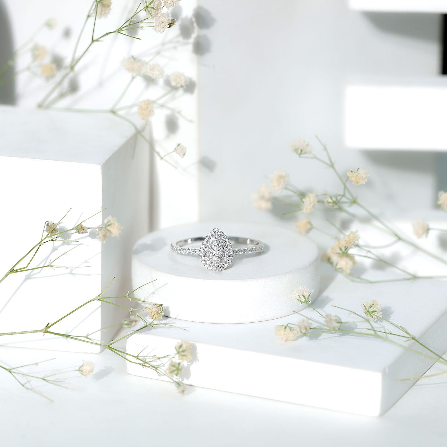 Double Halo Moissanite Teardrop Engagement Ring For Women