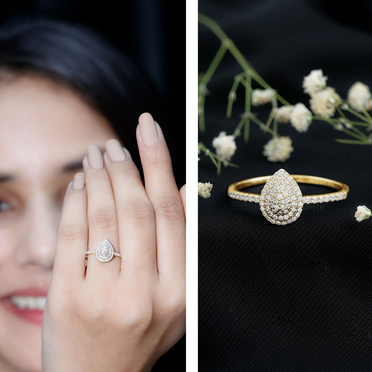 Double Halo Moissanite Teardrop Engagement Ring For Women