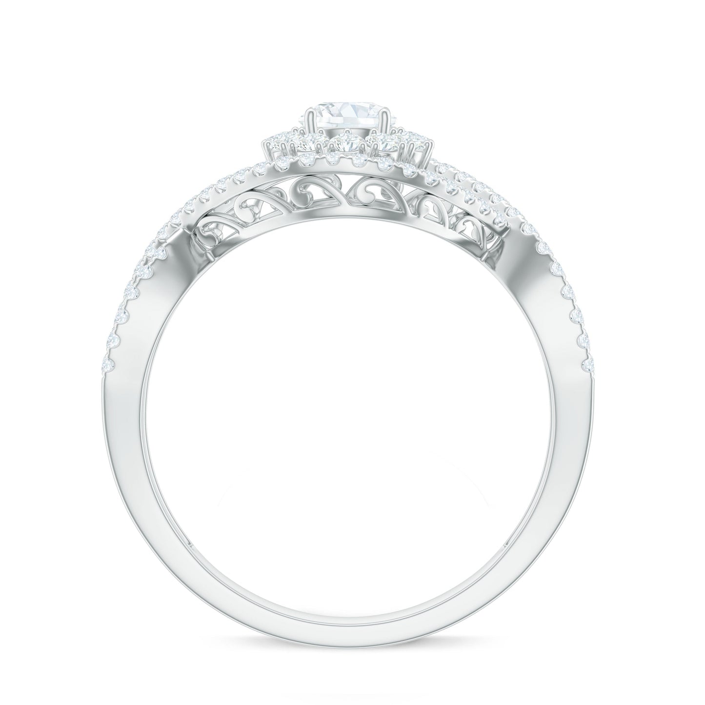 Certified Moissanite Crossover Engagement Ring with Halo