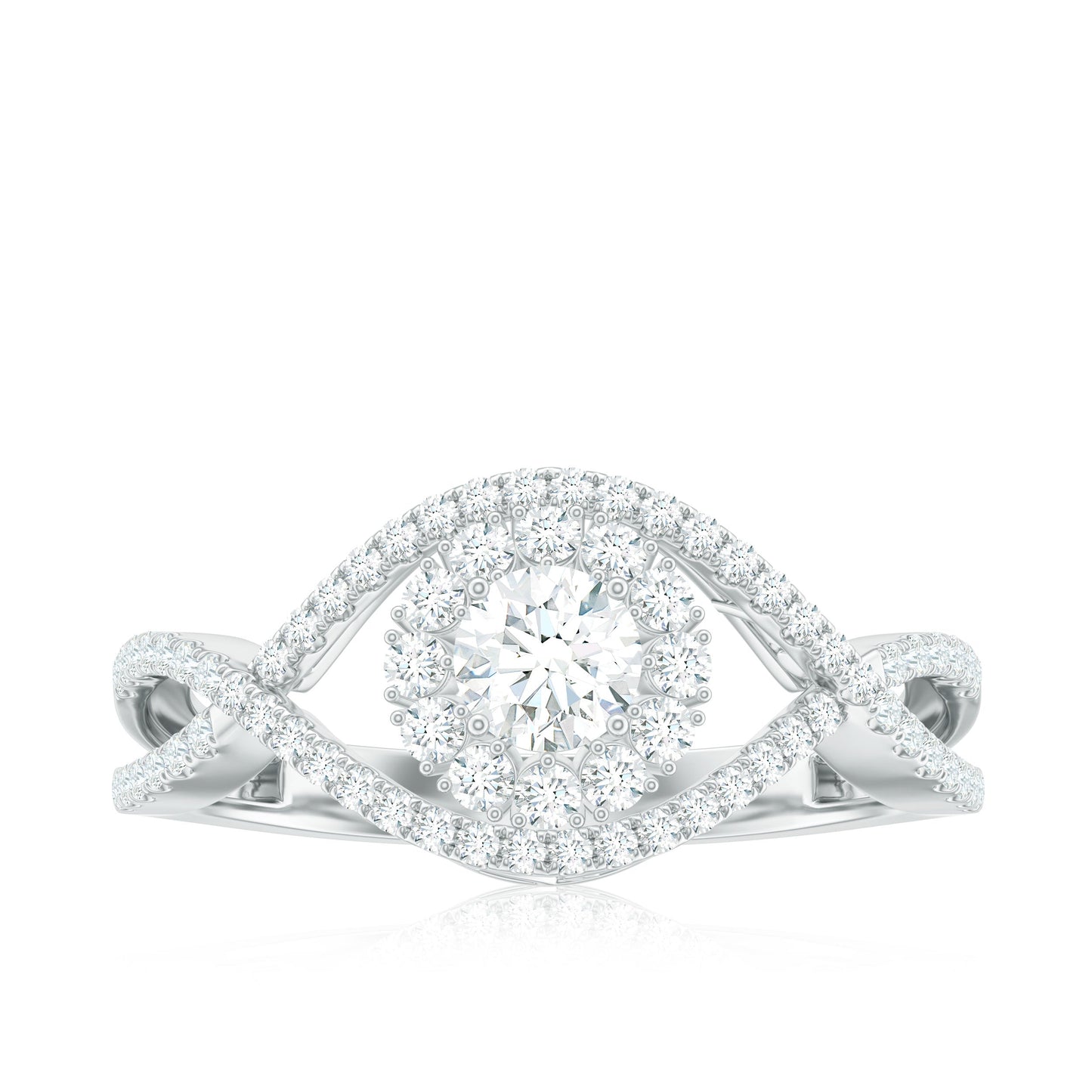 Certified Moissanite Crossover Engagement Ring with Halo