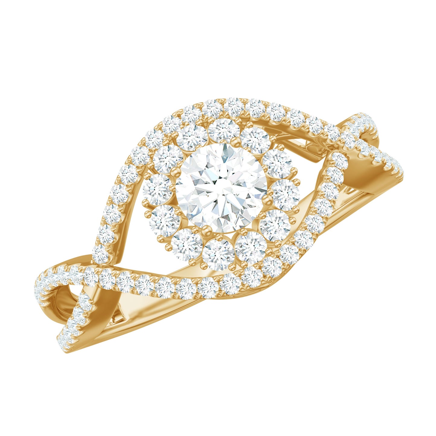 Certified Moissanite Crossover Engagement Ring with Halo