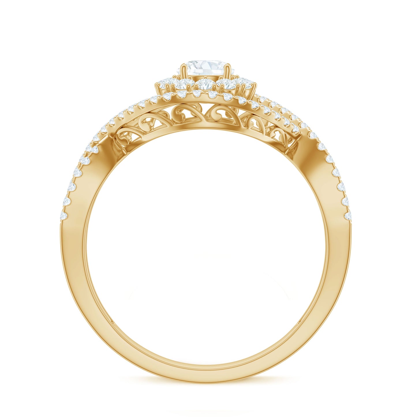 Certified Moissanite Crossover Engagement Ring with Halo