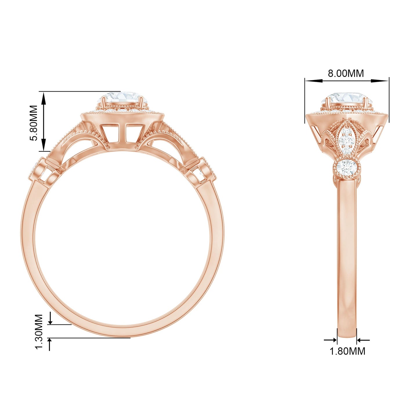 Round Cut Moissanite Antique Engagement Ring