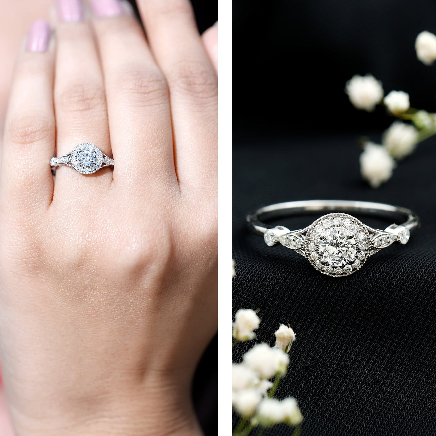 Round Cut Moissanite Antique Engagement Ring