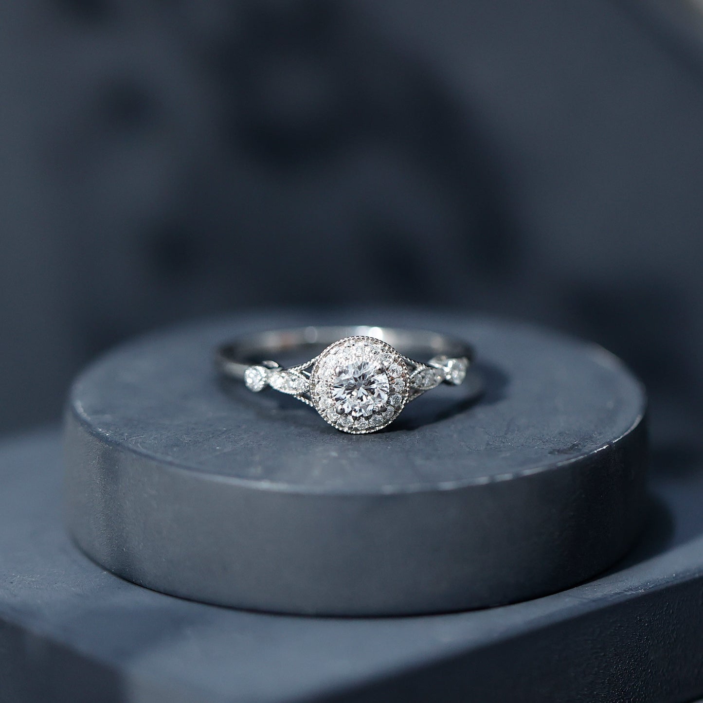 Round Cut Moissanite Antique Engagement Ring