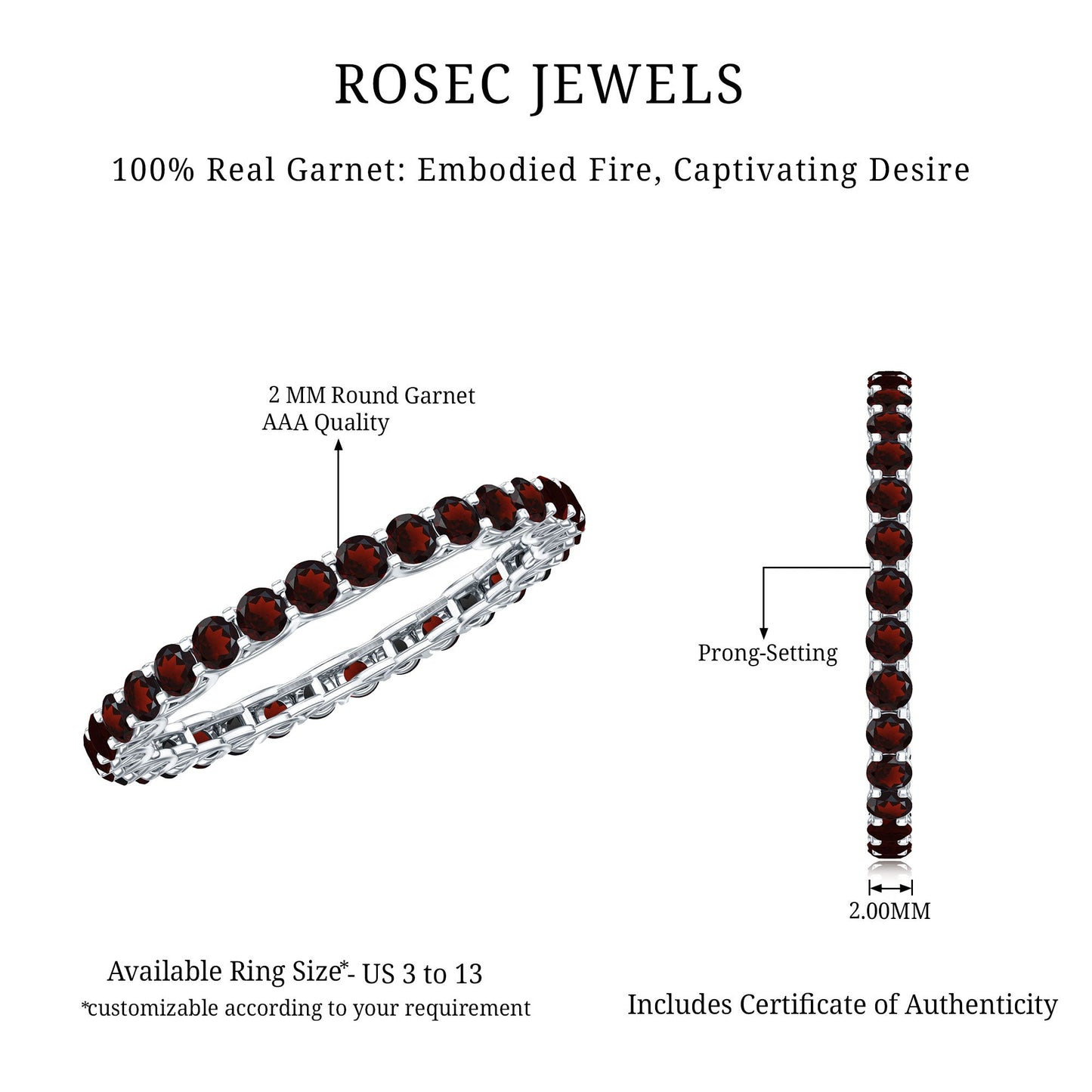 Certified Real Garnet Eternity Ring for Anniversary