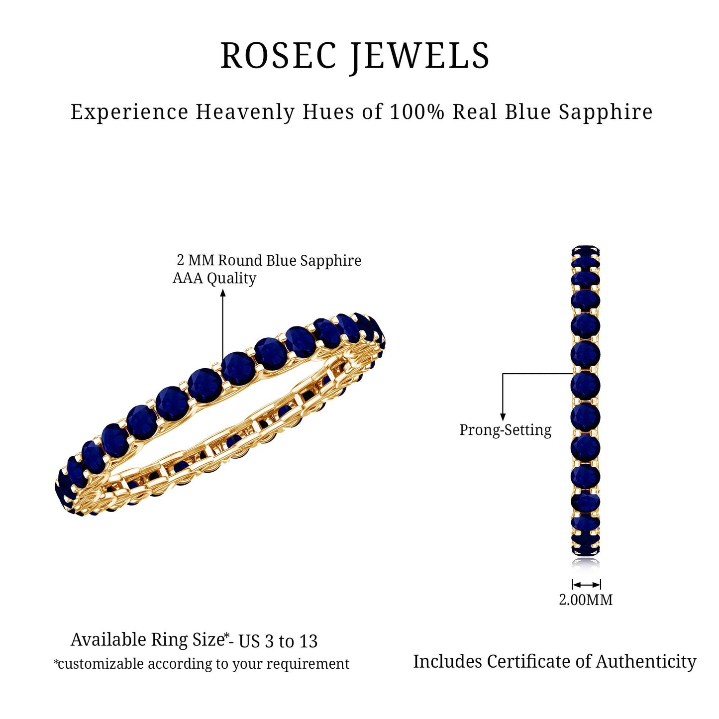 Real Blue Sapphire Full Eternity Ring for Women