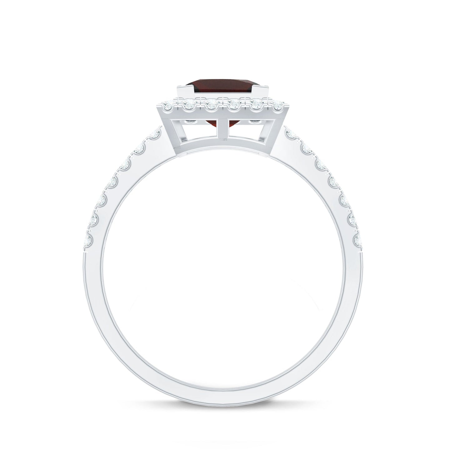 Natural Garnet Princess Cut Engagement Ring with Diamond Halo