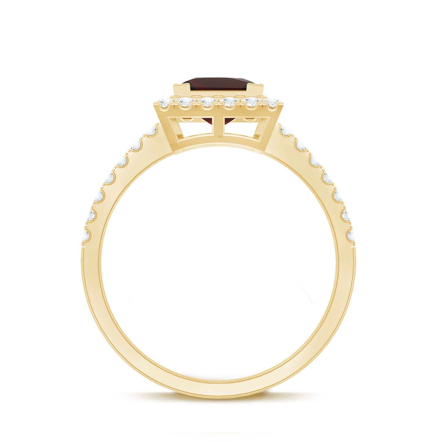 Natural Garnet Princess Cut Engagement Ring with Diamond Halo