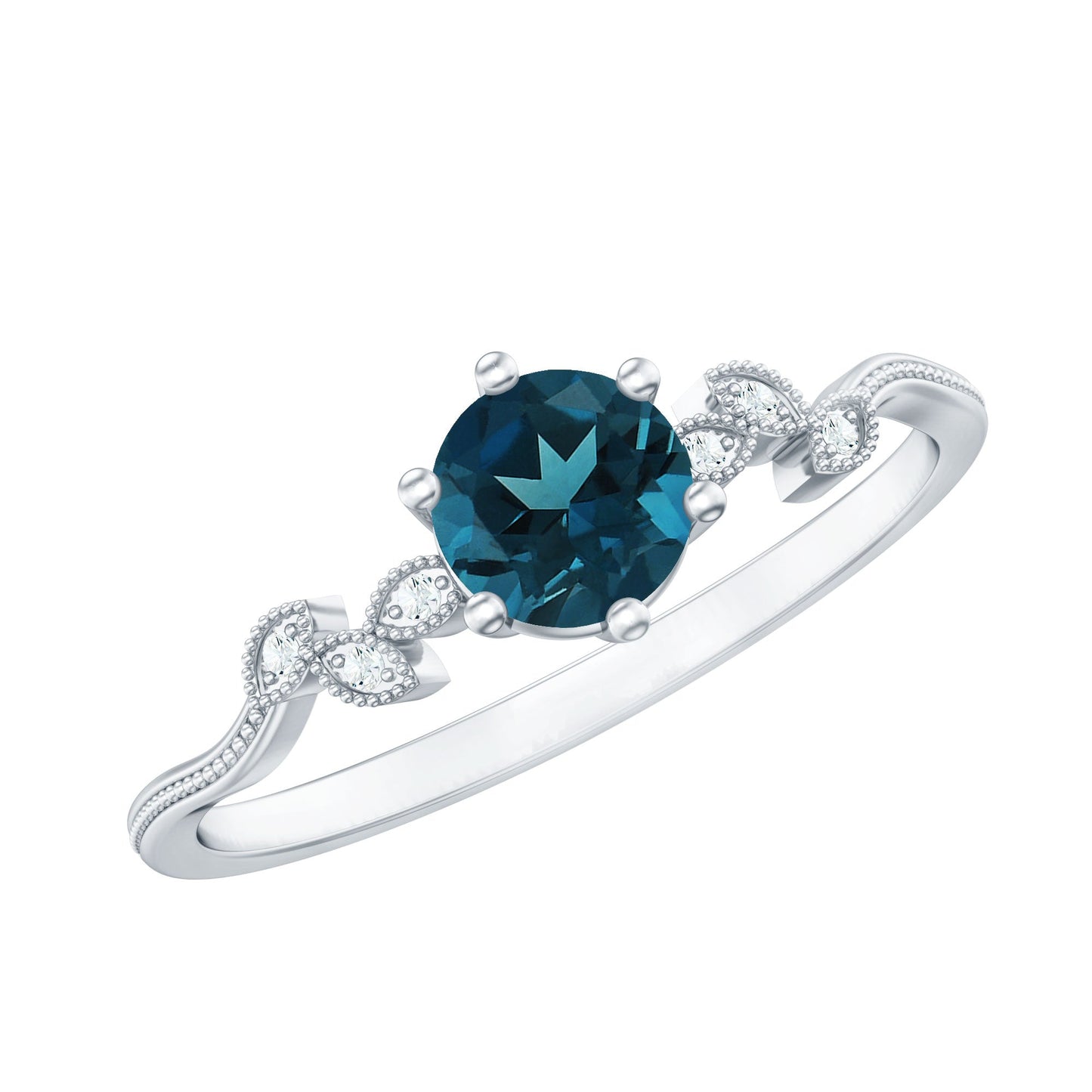 0.6 Carat Round London Blue Topaz Commitment Ring with Diamond