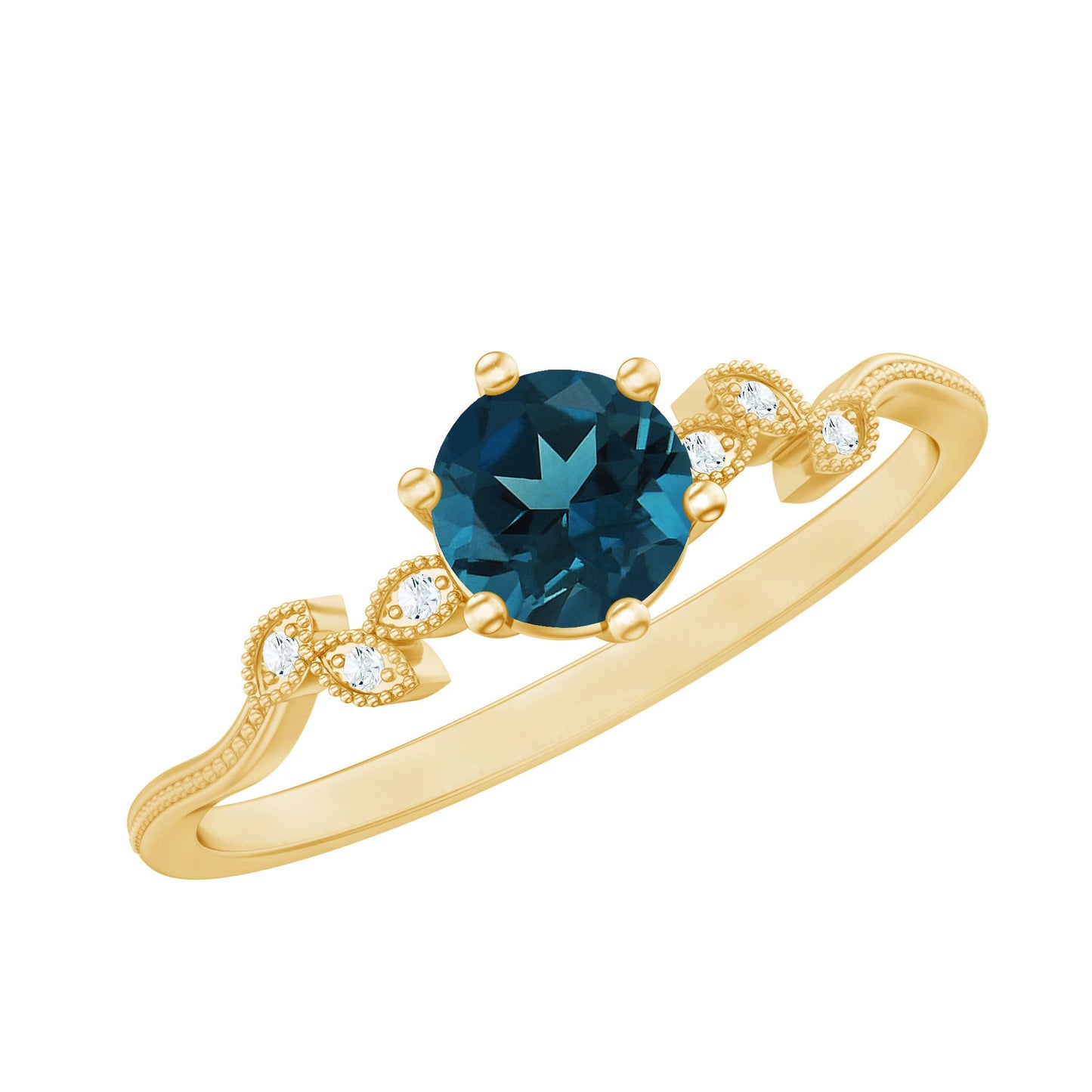 0.6 Carat Round London Blue Topaz Commitment Ring with Diamond