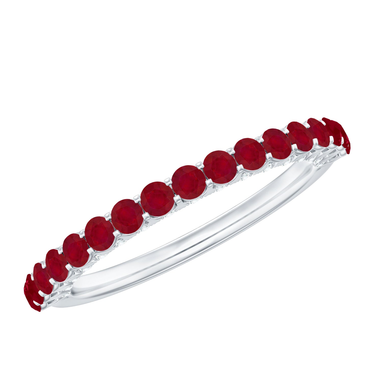 Genuine Ruby Half Eternity Ring with Diamond