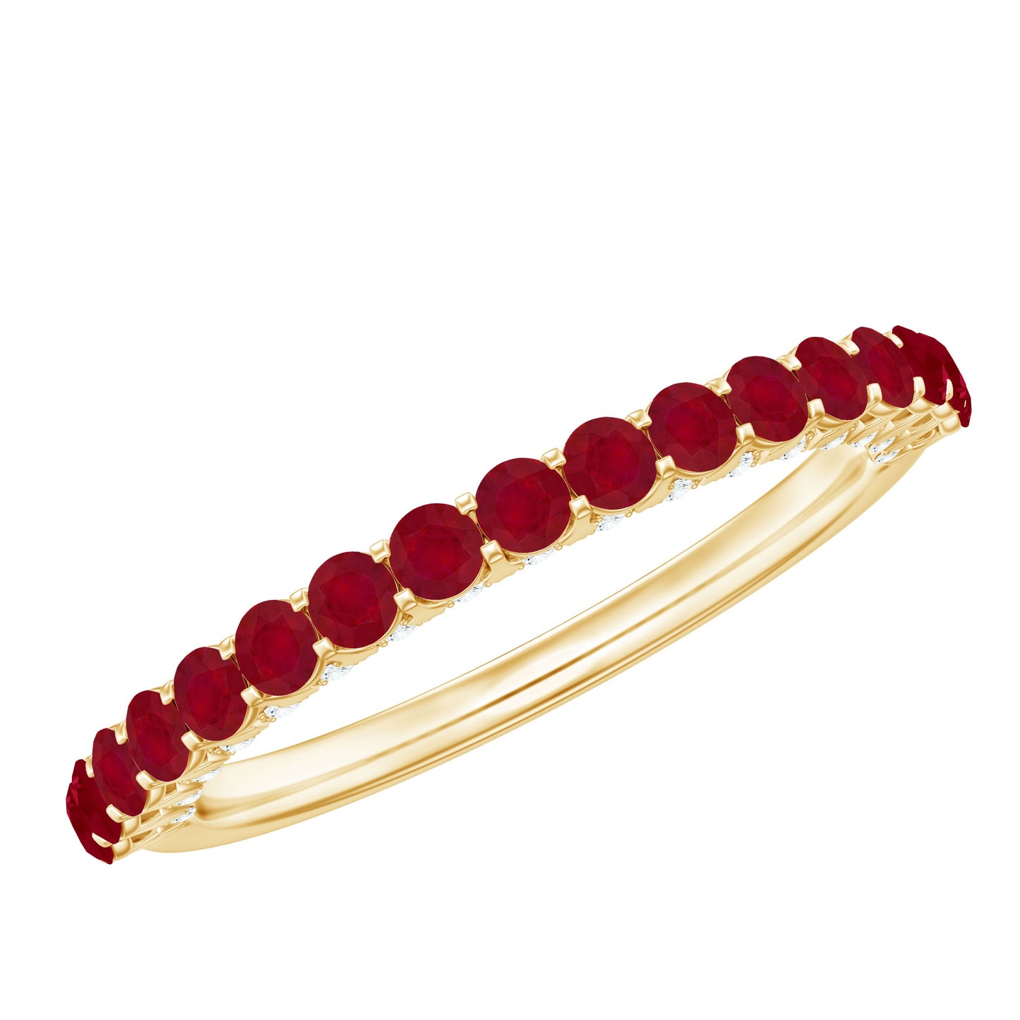 Genuine Ruby Half Eternity Ring with Diamond