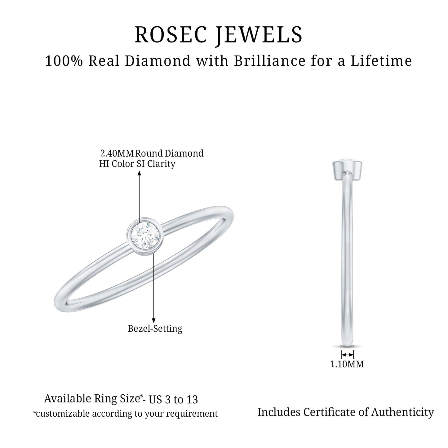 Natural Diamond Dainty Promise Ring in Bezel Setting