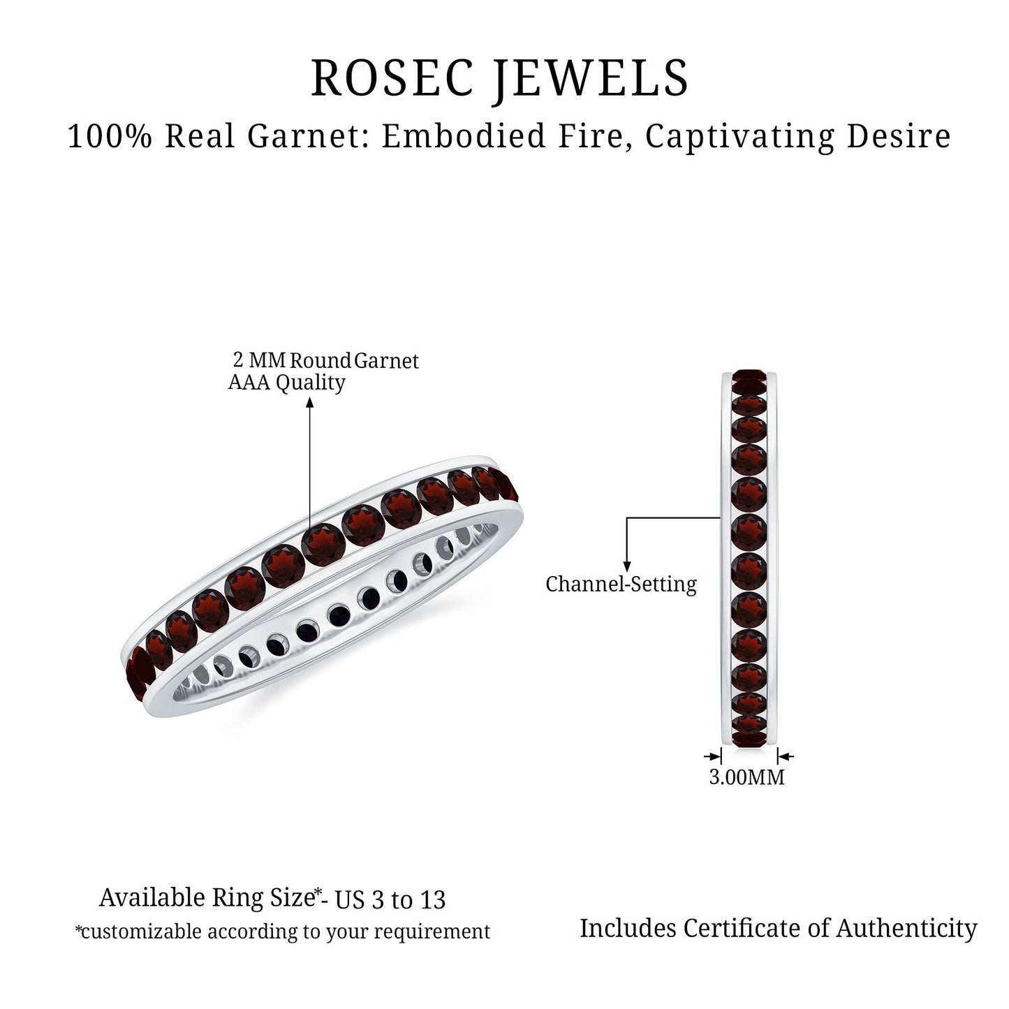 Certified Natural Garnet Eternity Ring in Channel Setting
