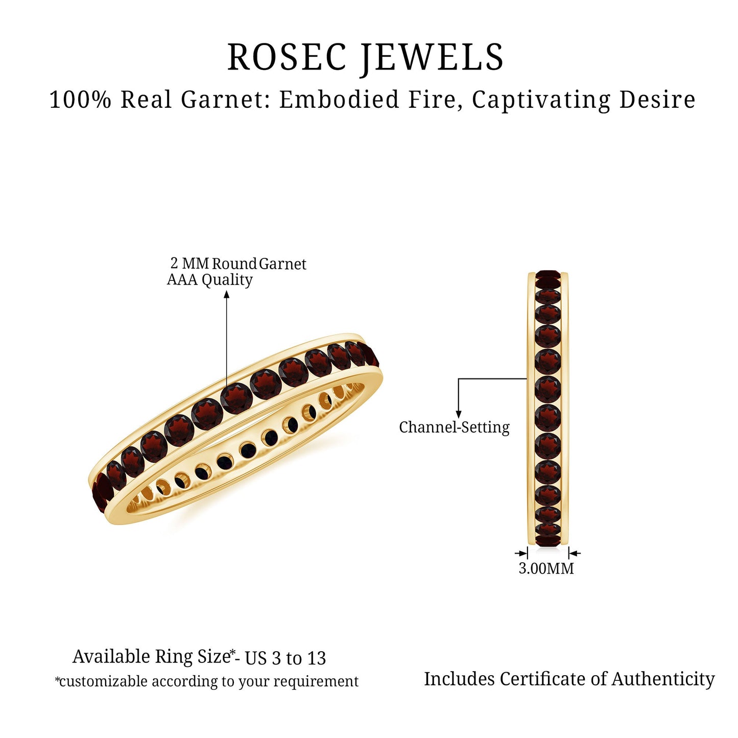 Certified Natural Garnet Eternity Ring in Channel Setting