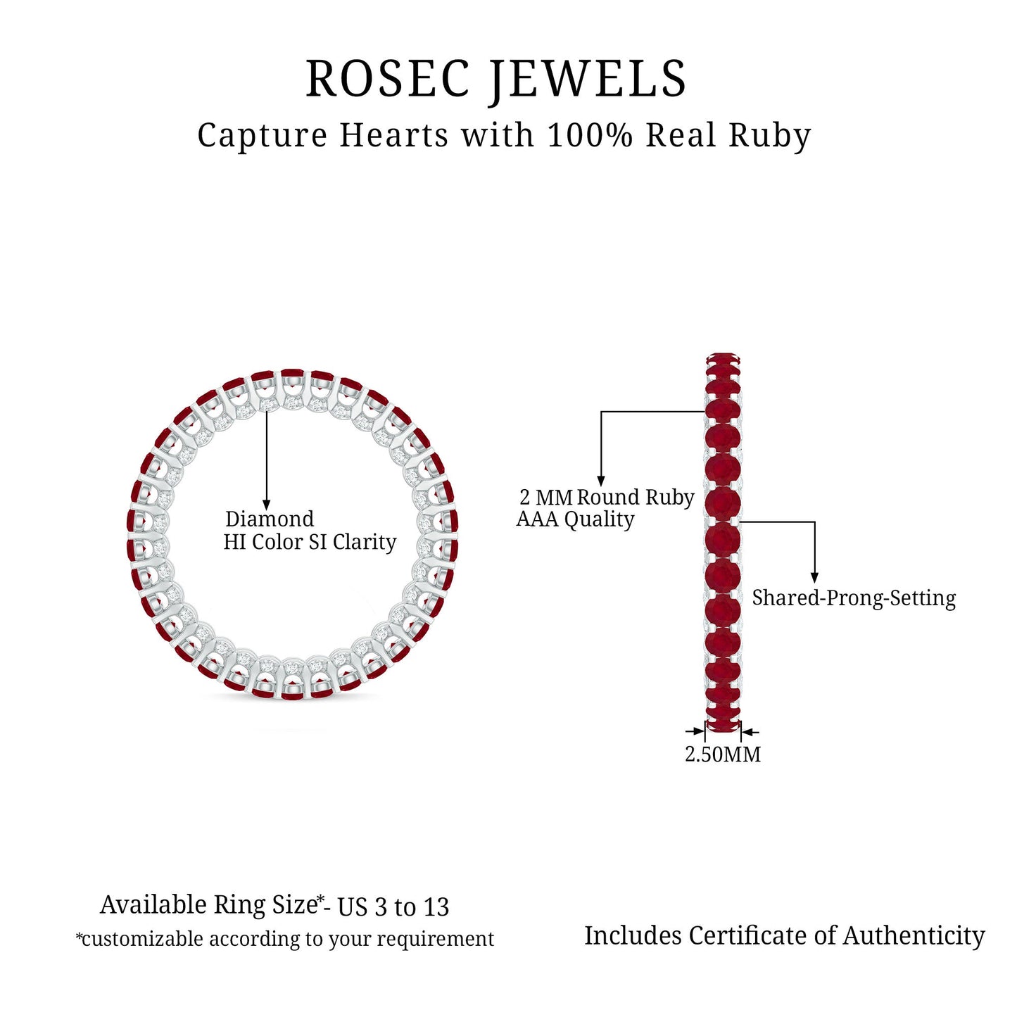 Natural Ruby Full Eternity Ring with Diamond for Women
