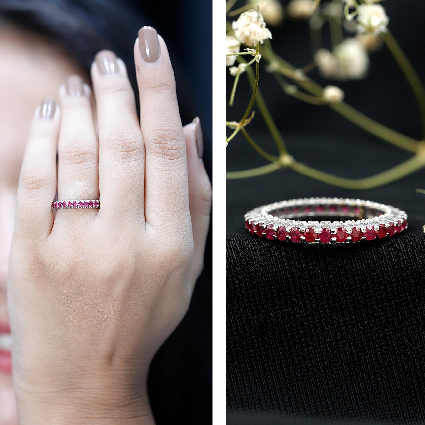 Natural Ruby Full Eternity Ring with Diamond for Women