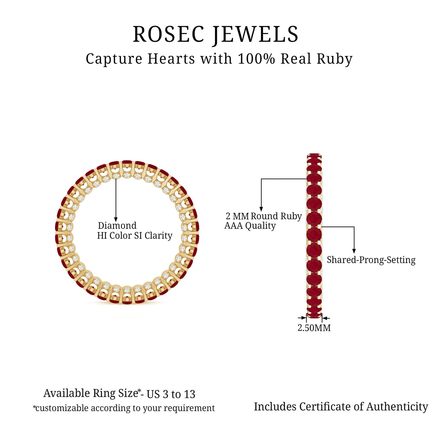 Natural Ruby Full Eternity Ring with Diamond for Women