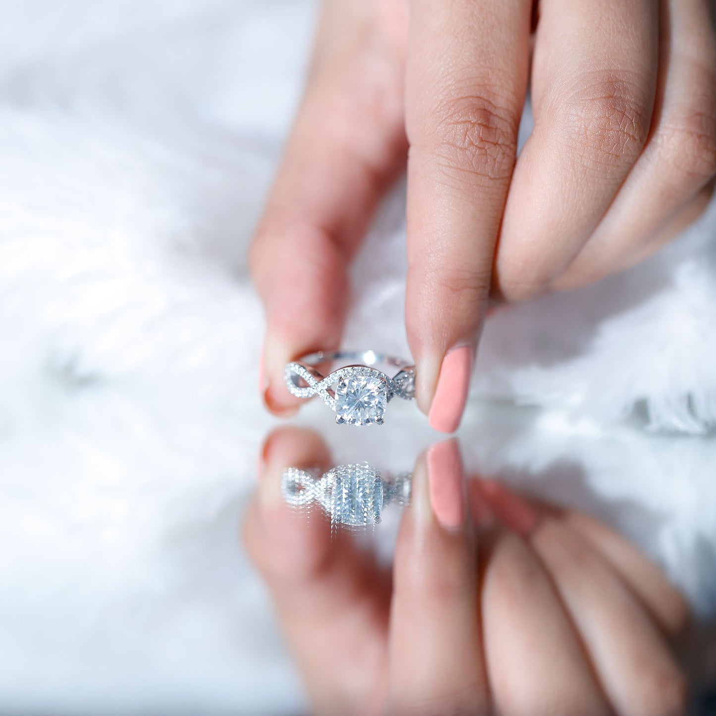 3 CT Cushion Cut Moissanite Solitaire Ring With Crossover Shank