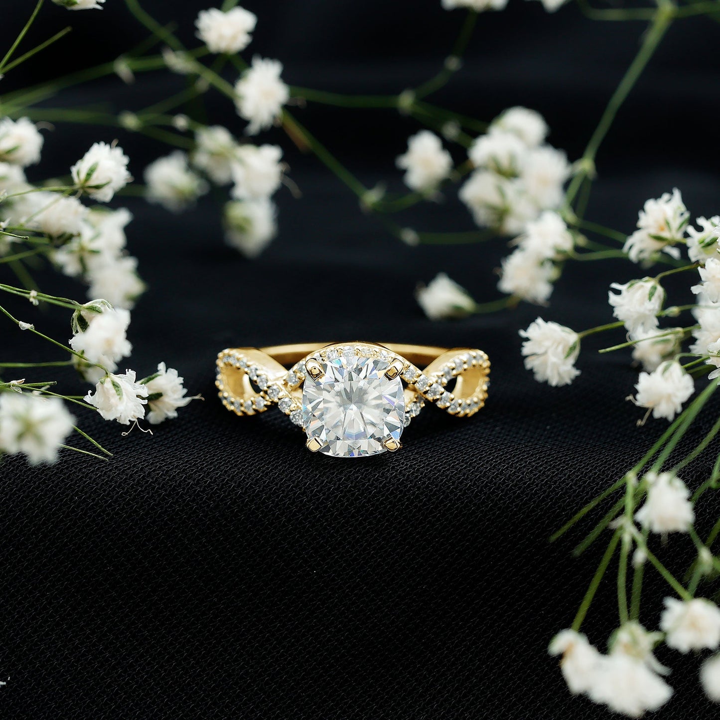 3 CT Cushion Cut Moissanite Solitaire Ring With Crossover Shank
