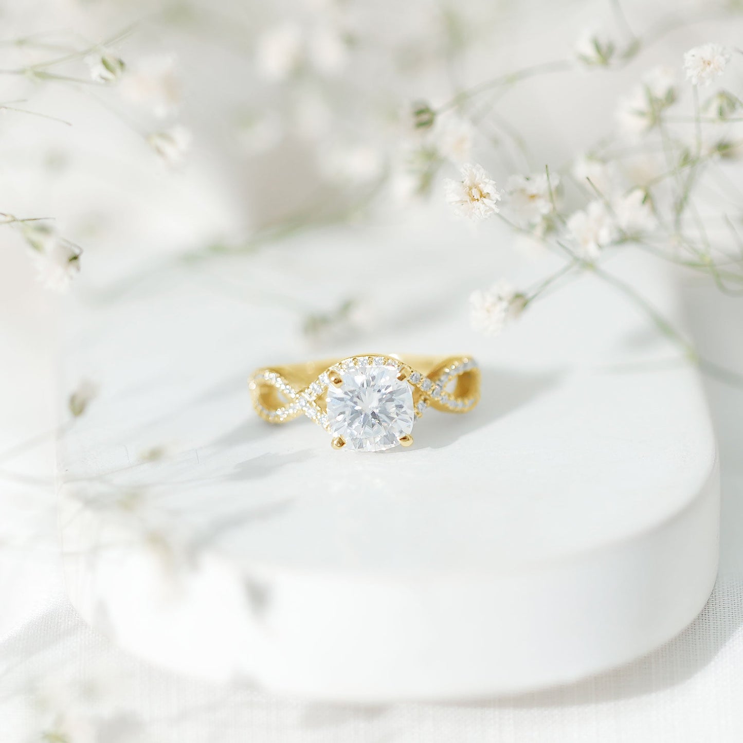 3 CT Cushion Cut Moissanite Solitaire Ring With Crossover Shank