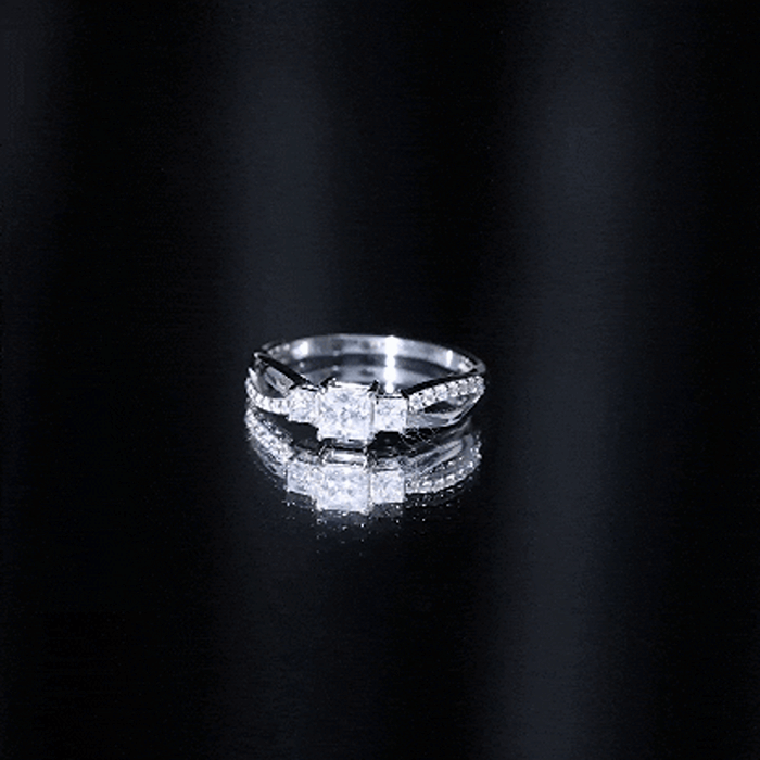 Princess Cut Moissanite Three Stone Engagement Ring