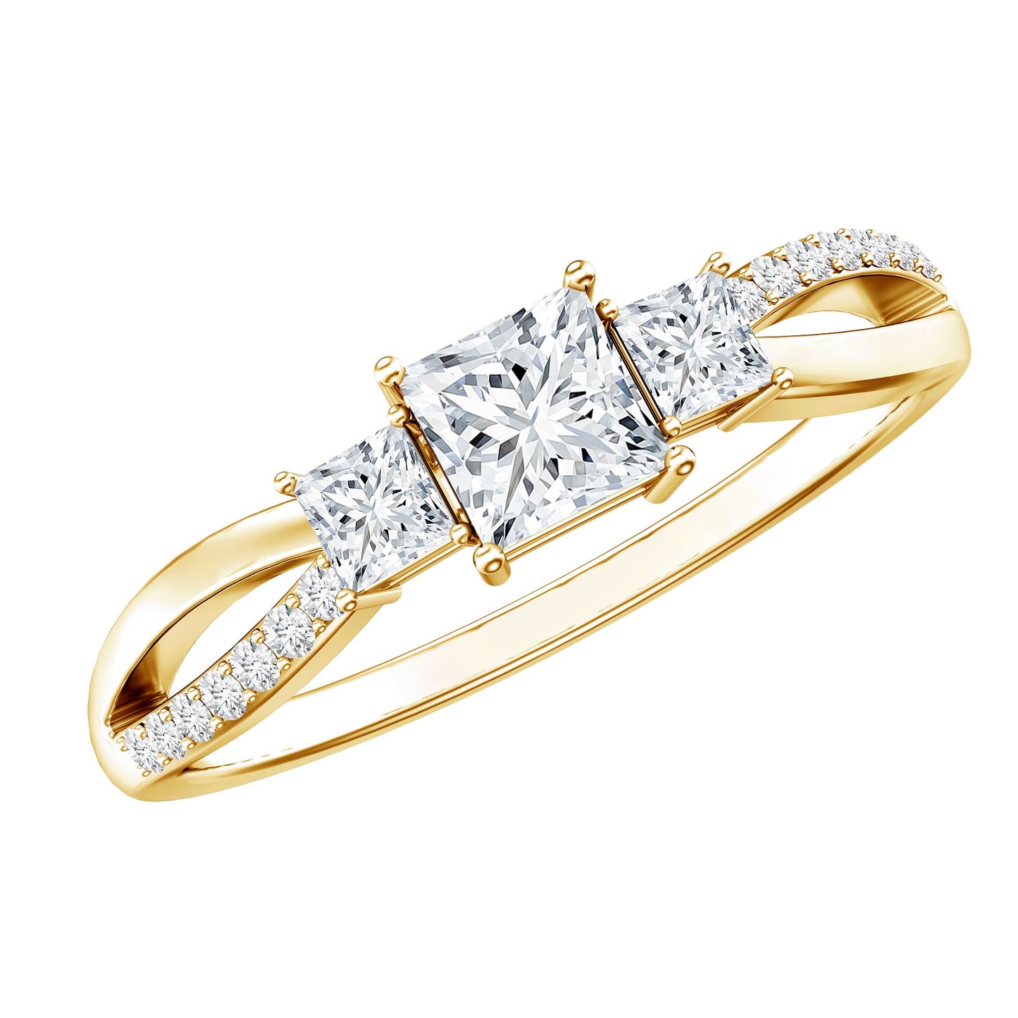 Princess Cut Moissanite Three Stone Engagement Ring