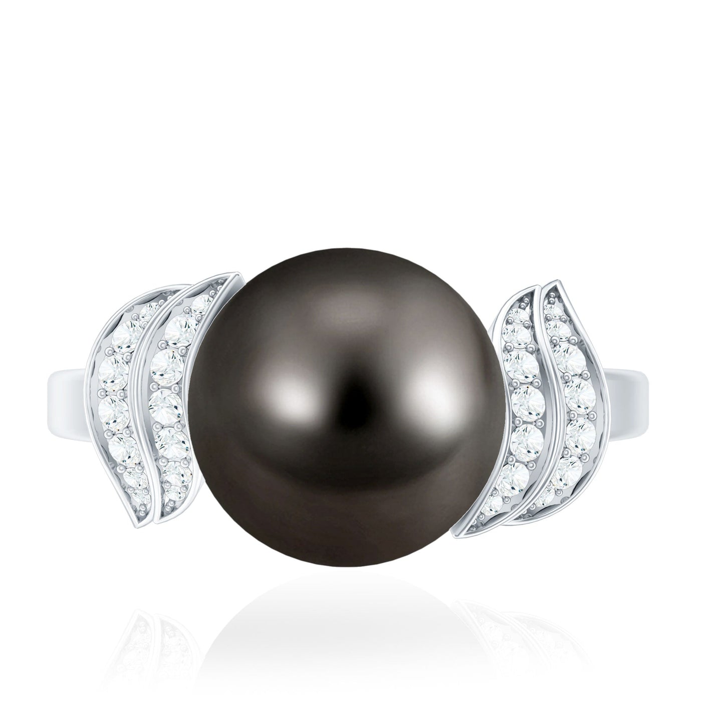 Natural Tahitian Pearl and Diamond Solitaire Engagement Ring