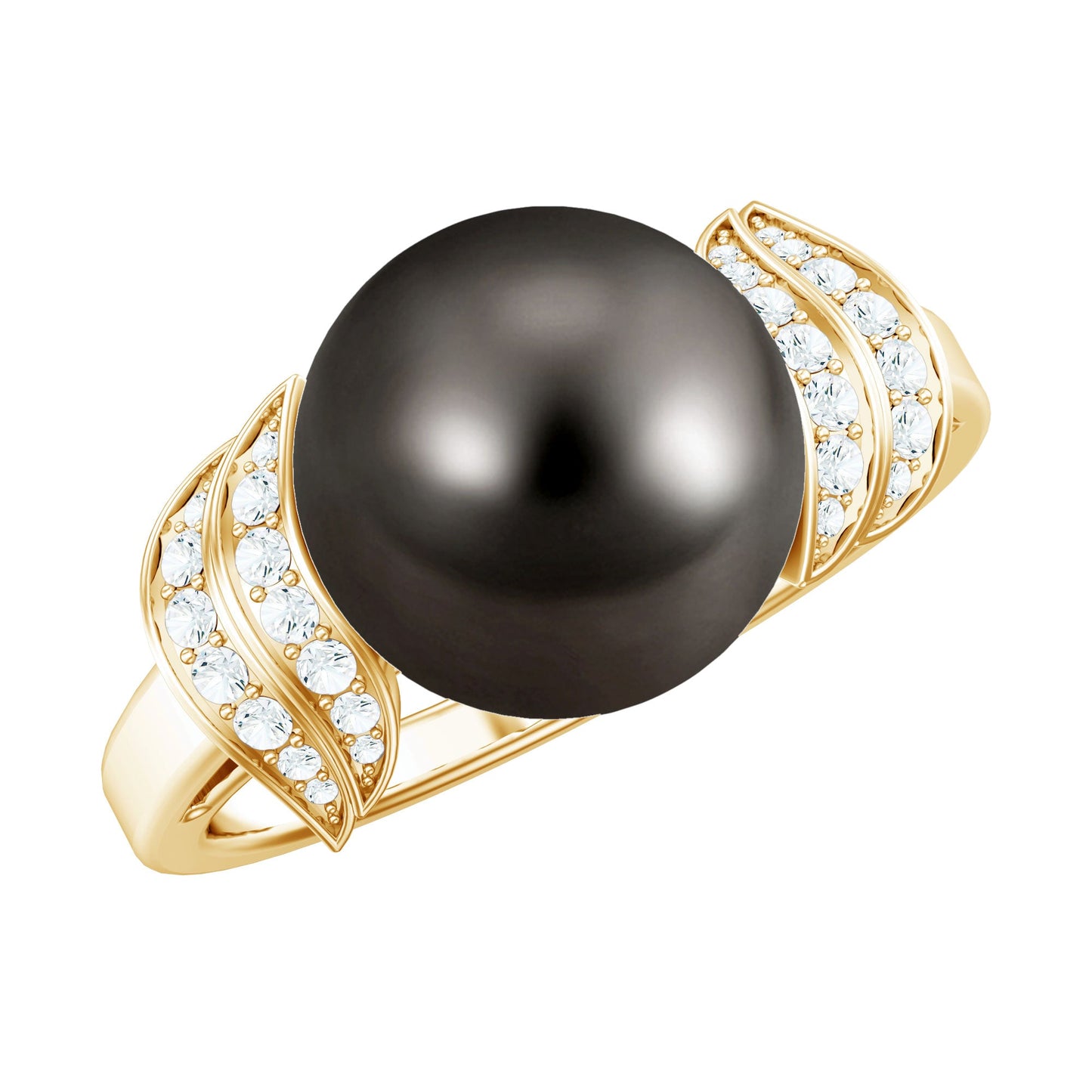 Natural Tahitian Pearl and Diamond Solitaire Engagement Ring