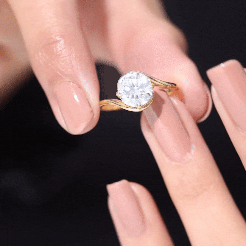 Round Cut 2 Carat Moissanite Solitaire Engagement Ring in Bypass Shank