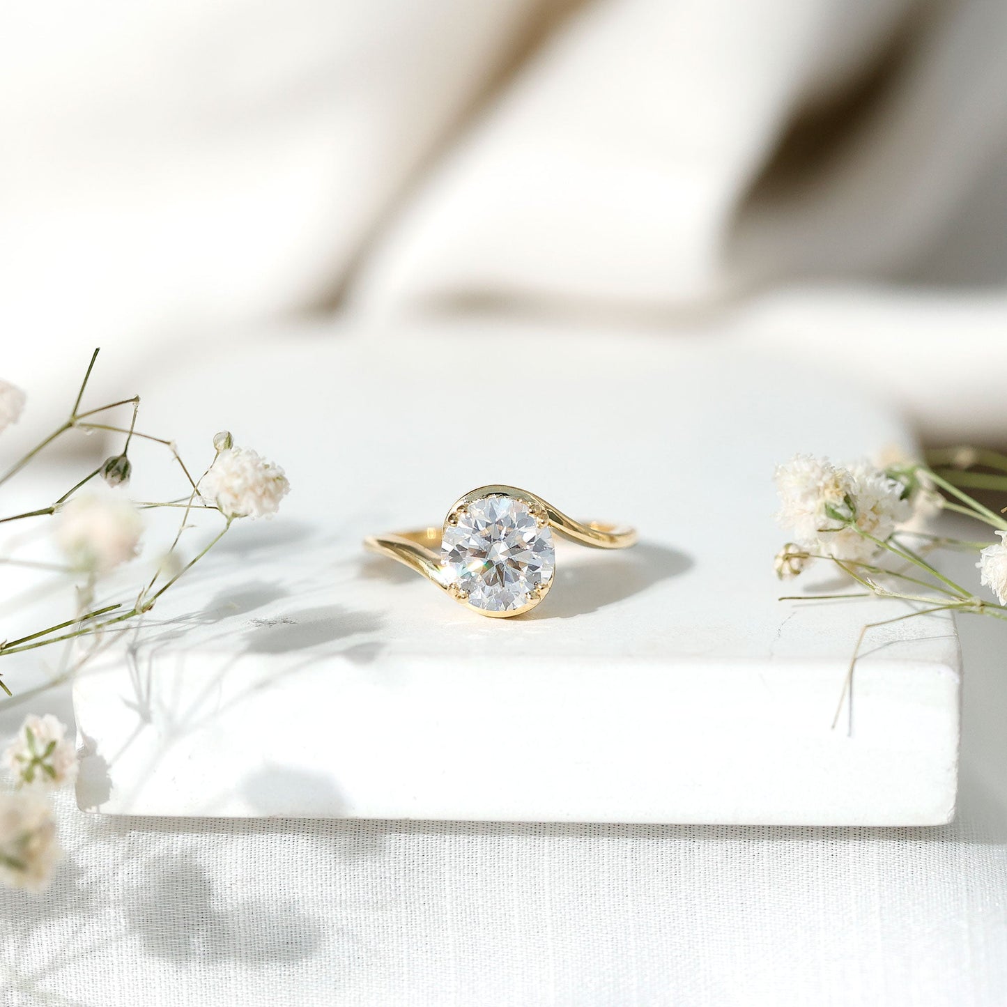 2 Carat Round Moissanite Bypass Engagement Ring