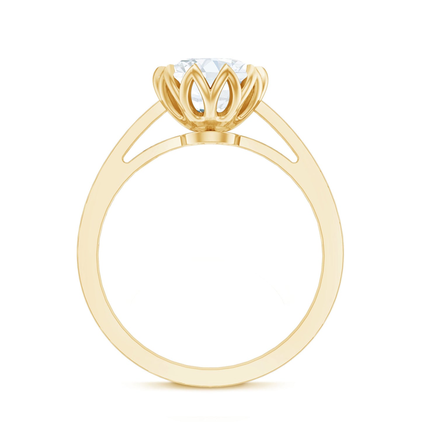 Round Moissanite Lotus Engagement Ring with Side Stones