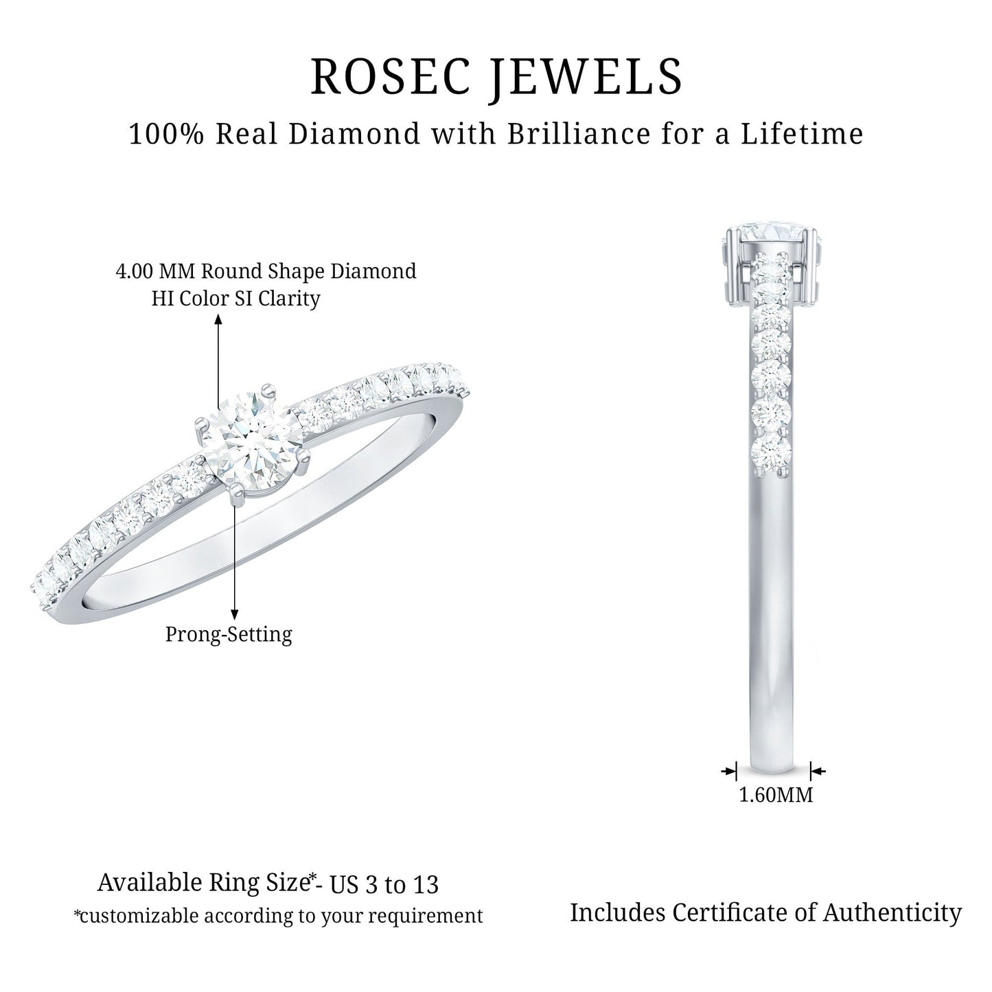 Round Diamond Solitaire Ring with Side Stones
