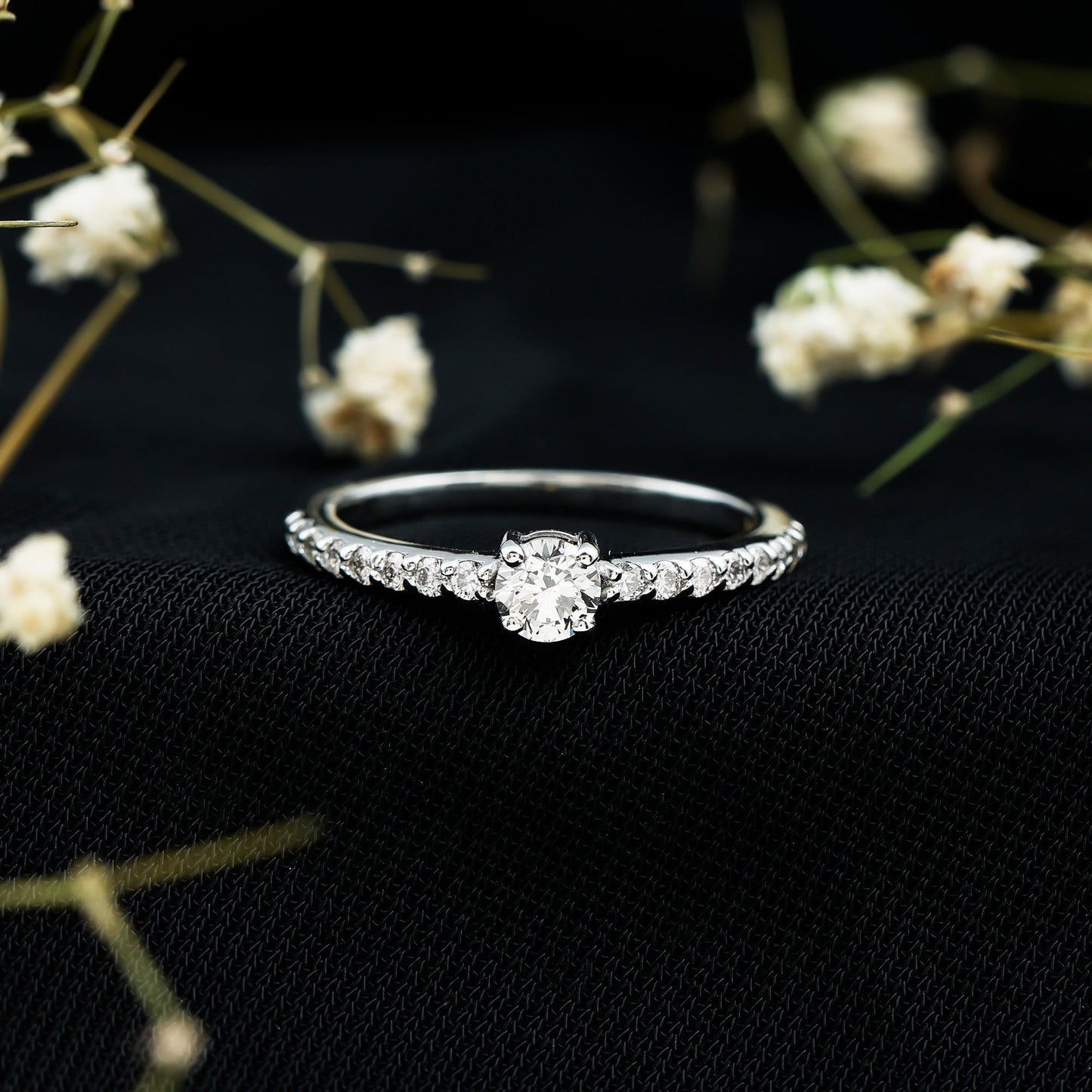 Round Diamond Solitaire Ring with Side Stones