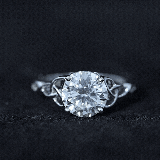 Round Moissanite Solitaire Engagement Ring with Celtic Details