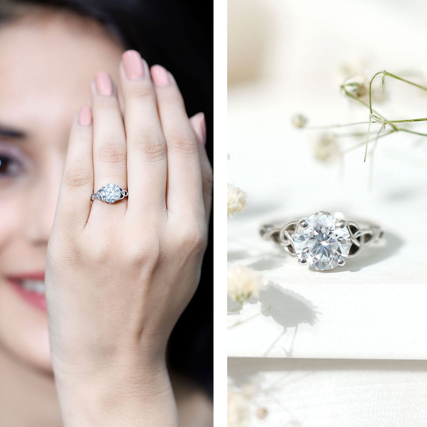 Certified Solitaire Moissanite Celtic Design Engagement Ring