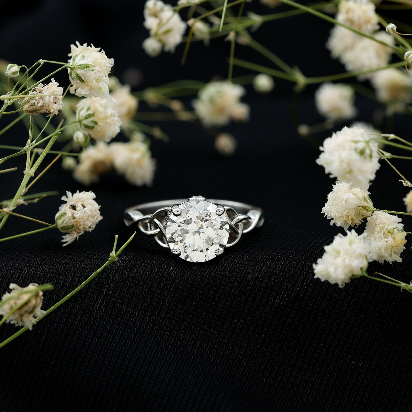 Certified Solitaire Moissanite Celtic Design Engagement Ring
